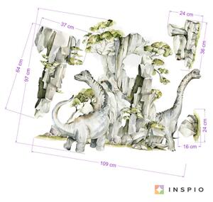 INSPIO-textilná prelepiteľná nálepka - Nálepky na stenu - Dinosaury v skalách