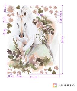 INSPIO-textilná prelepiteľná nálepka - Nálepka na stenu - Kôň s kvetmi