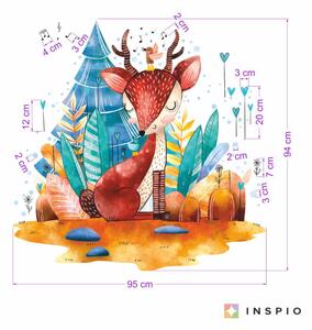 INSPIO-textilná prelepiteľná nálepka - Nálepka na stenu - Modrý jelenček v rozprávkovom lese