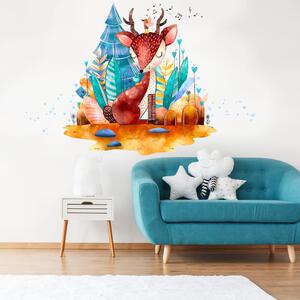 INSPIO-textilná prelepiteľná nálepka - Nálepka na stenu - Modrý jelenček v rozprávkovom lese