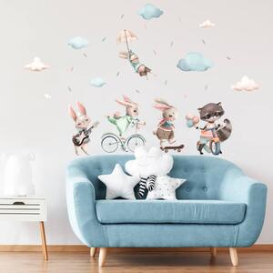 INSPIO-textilná prelepiteľná nálepka - Nálepky na stenu - Akvarelové zajačiky na výlete