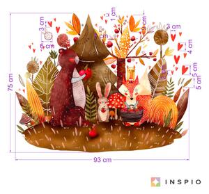 INSPIO-textilná prelepiteľná nálepka - Detská nálepka na stenu - Lesné zvieratká s jabĺčkami
