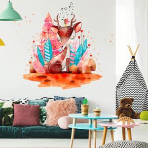 INSPIO-textilná prelepiteľná nálepka - Samolepka na stenu - Jelenček v rozprávkovom lese