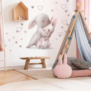 INSPIO-textilná prelepiteľná nálepka - Akvarelová nálepka na stenu - Zajačiky v objatí
