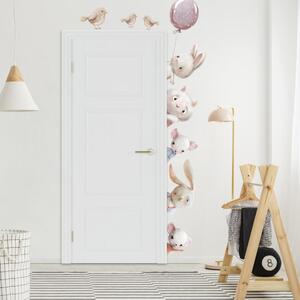 INSPIO-textilná prelepiteľná nálepka - Nálepky na stenu - Akvarelové zvieratká okolo dverí