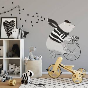 INSPIO-textilná prelepiteľná nálepka - Nálepka do detskej izby - Medveď na bicykli