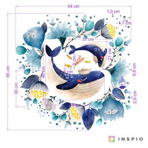 INSPIO-textilná prelepiteľná nálepka - Akvarelová nálepka na stenu - Veľrybky s kvetmi