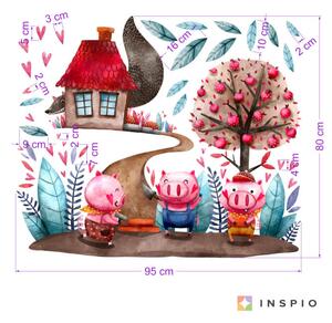 INSPIO-textilná prelepiteľná nálepka - Rozprávkové nálepky na stenu - Tri malé prasiatka
