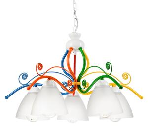 Luster na reťazi RETRO 5xE27/60W/230V biela/pestrofarebná
