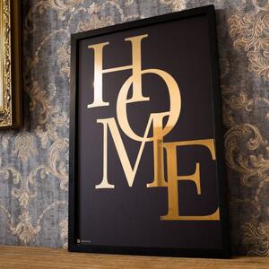 INSPIO-dibondový obraz - Obraz na stenu, zlatý text a čierny drevený rám - O domove