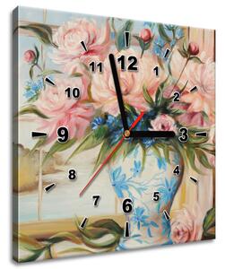 Obraz s hodinami Farebné kvety vo váze Rozmery: 30 x 30 cm