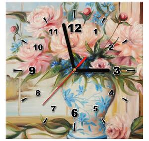 Obraz s hodinami Farebné kvety vo váze Rozmery: 30 x 30 cm