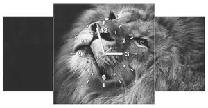 Obraz s hodinami Strieborný lev - 3 dielny Rozmery: 90 x 70 cm