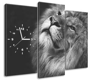 Obraz s hodinami Strieborný lev - 3 dielny Rozmery: 80 x 40 cm