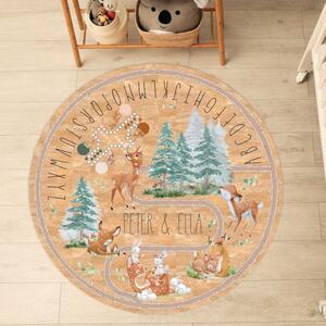 INSPIO-korkový koberec s menom - Detský kruhový koberec z korku - Srnky a zajačiky v lese