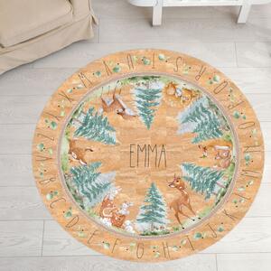 INSPIO-korkový koberec s menom - Detský kruhový koberec - Srnčia rodinka s abecedou