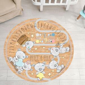 INSPIO-korkový koberec s menom - Okrúhly koberec do detskej izby s macíkmi a abecedou