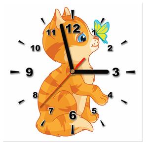 Obraz s hodinami Oranžová mačička Rozmery: 30 x 30 cm