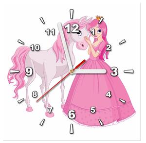 Obraz s hodinami Princezná s ružovým koníkom Rozmery: 30 x 30 cm