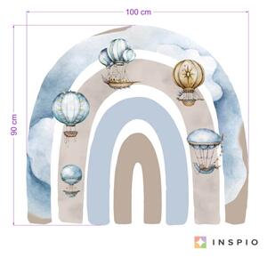 INSPIO-textilná prelepiteľná nálepka - Nálepka na stenu DÚHA v modrých farbách s balónmi pre chlapcov