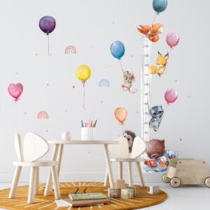 INSPIO-textilná prelepiteľná nálepka - Meter na stenu pre deti - Lietajúce zvieratká a balóny