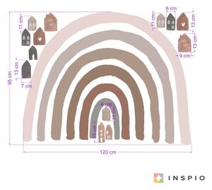 INSPIO-textilná prelepiteľná nálepka - Nálepka na stenu DÚHA v hnedých farbách a boho domčeky