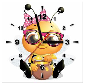 Obraz s hodinami Včielka s ružovými okuliarmi s medíkom Rozmery: 30 x 30 cm