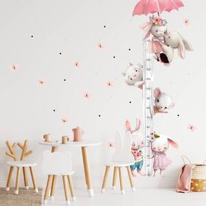 INSPIO-textilná prelepiteľná nálepka - Detský meter na stenu pre dievčatá - Akvarelové zajačiky