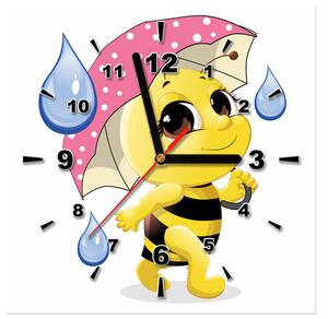 Obraz s hodinami Včielka s dáždnikom Rozmery: 30 x 30 cm