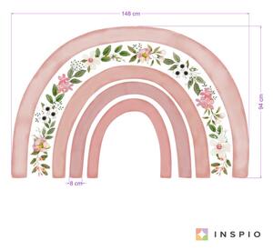 INSPIO-textilná prelepiteľná nálepka - Nálepka na stenu - DÚHA s kvetmi