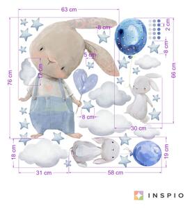 INSPIO-textilná prelepiteľná nálepka - Nálepka na stenu - Modré zajačiky s balónmi