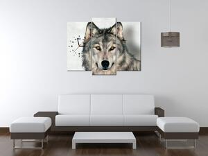 Gario 3 dielny obraz s hodinami Šedivý vlk Veľkosť: 90 x 70 cm