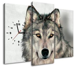 Gario 3 dielny obraz s hodinami Šedivý vlk Veľkosť: 90 x 70 cm