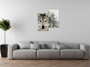 Gario 2 dielny obraz s hodinami Šedivý vlk Veľkosť: 60 x 60 cm
