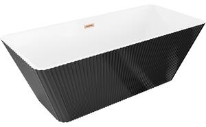 Mexen Tava, voľne stojaca ryhovaná vaňa 170 x 75 cm, biela-čierna, medený matný prepad, 52851707575-65