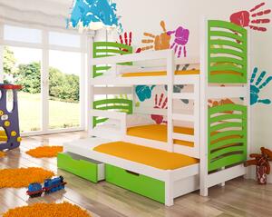 Detská poschodová posteľ Sonno, biela / zelená + matrace ZADARMO!