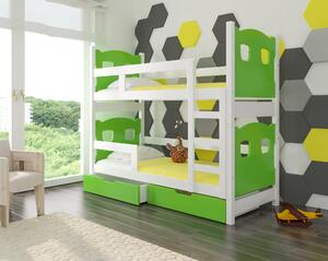 Detská poschodová posteľ Marika, biela / zelená + matrace ZADARMO!