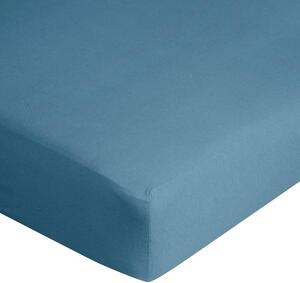 Modrá bavlnená jersey posteľná plachta 240x220+30 cm