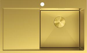 Mexen Exar, 1-komorový nerezový drez s odkvapkávačom, pravý, 780 x 480 mm, brúsená zlatá, 6434781010P-55
