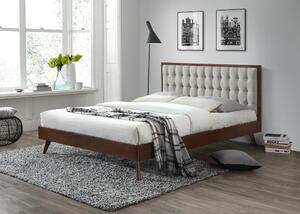 Drevená posteľ s čalúneným čelom Solomo 160x200 - orech/ béžová