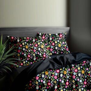 Ervi bavlnené obliečky DUO - farebné kvety na čiernom/čierne