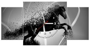 Obraz s hodinami Čiernobiely kôň, Jakub Banas - 3 dielny Rozmery: 90 x 70 cm