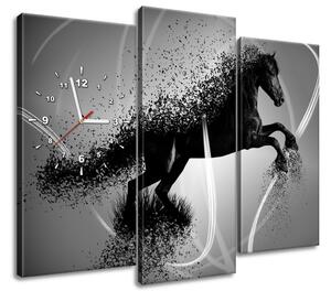 Obraz s hodinami Čiernobiely kôň, Jakub Banas - 3 dielny Rozmery: 90 x 70 cm