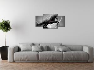 Obraz s hodinami Čiernobiely kôň, Jakub Banas - 3 dielny Rozmery: 80 x 40 cm