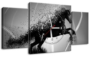 Obraz s hodinami Čiernobiely kôň, Jakub Banas - 3 dielny Rozmery: 80 x 40 cm