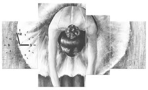 Gario 4 dielny obraz s hodinami Šedá rozcvička baletky Veľkosť: 120 x 80 cm