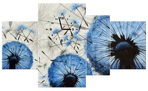 Gario 4 dielny obraz s hodinami Tmavomodré púpavy Veľkosť: 120 x 80 cm