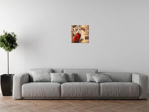 Obraz s hodinami Orchidei v červenej váze Rozmery: 100 x 40 cm