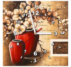 Obraz s hodinami Orchidei v červenej váze Rozmery: 30 x 30 cm