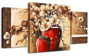 Obraz s hodinami Orchidei v červenej váze - 3 dielny Rozmery: 100 x 70 cm